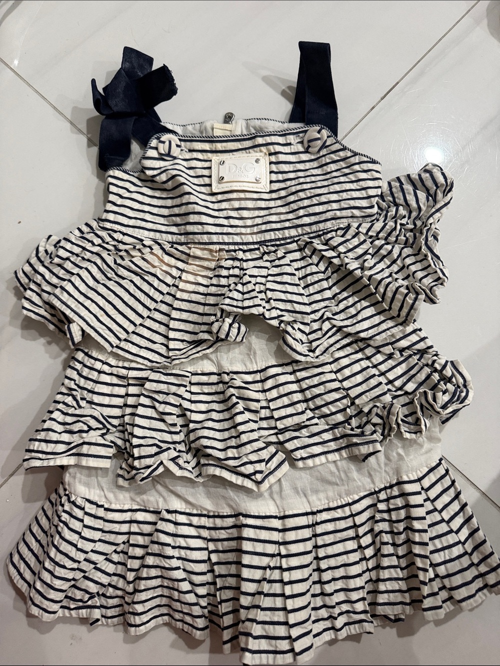 D&G Striped Navy and White Ruffle Sundress for Girls